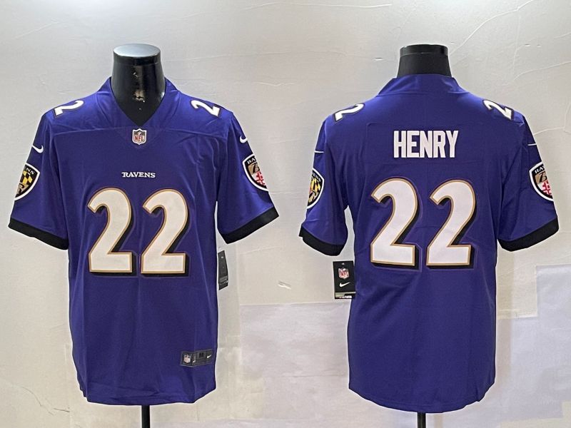 Men Baltimore Ravens #22 Henry Purple Second generation 2024 Nike Limited NFL Jersey style 1